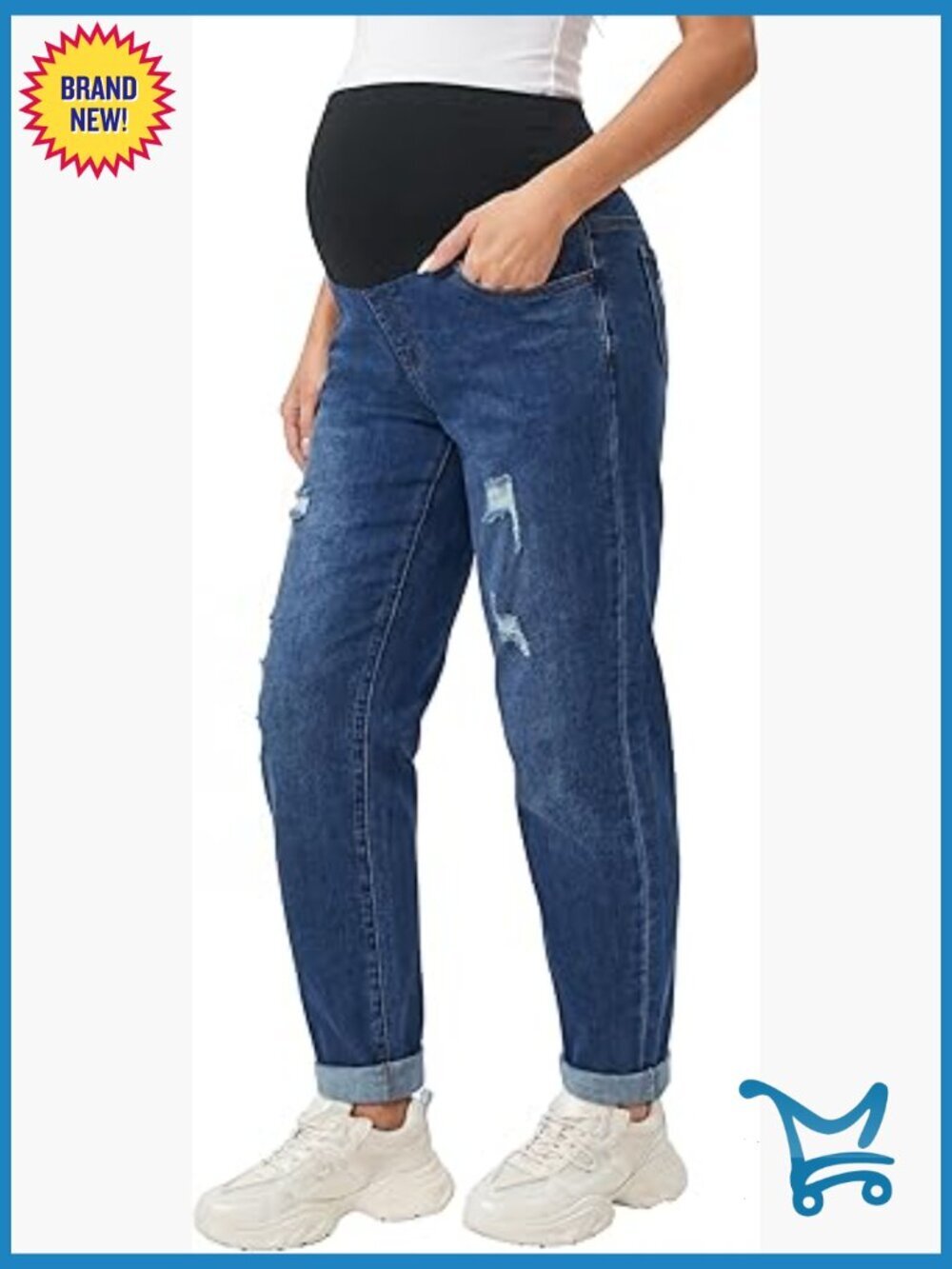 Cotton Blend Stretchy Maternity Jeans Over Belly High Rise Skinny Ripped Denim